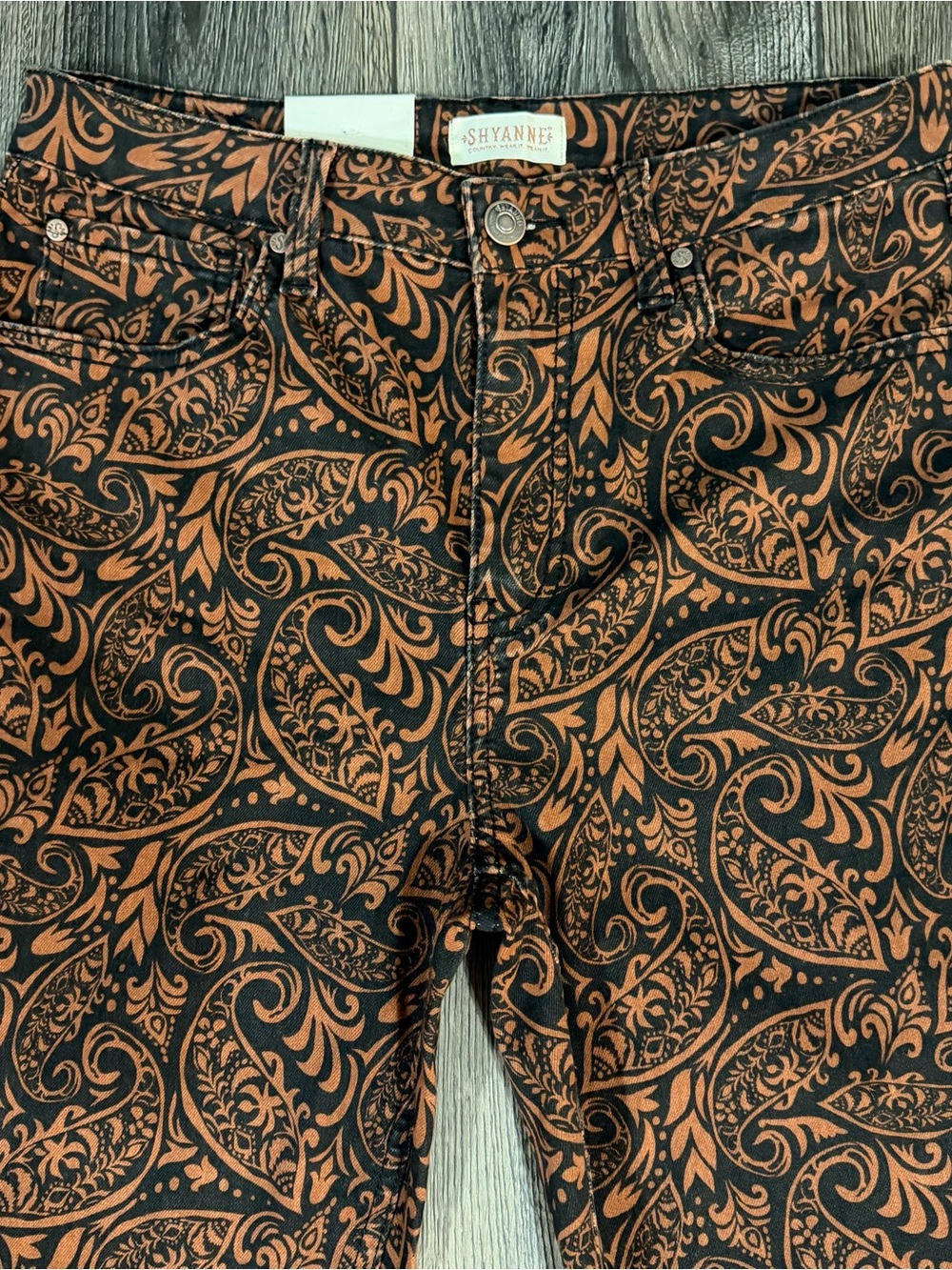 Shyanne Paisley High Rise Flare Western Jeans Brown Black W32 L36 Boho Cowgirl - Picture 4 of 16
